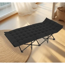 1PC, Foldable Portable Recliner; Comfortable Design For Home, Office, And Camping Use; High Comfort Thick Cushion, Black
