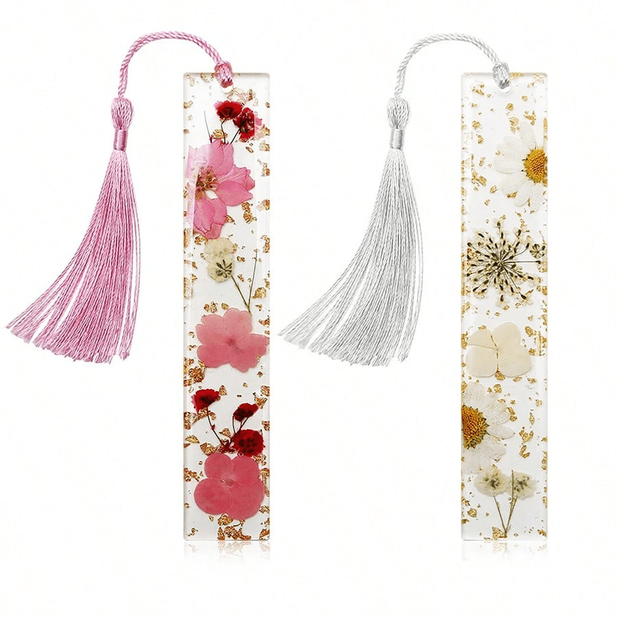1pc/2pcs Bookmarks/Bookpresses, Gifts For Book Lovers, Christmas Gifts, Dried Flower Bookmarks With Tassels, Bookmarks For Women, Durable Dried Flower Patterned Resin Bookmarks, Beautiful And Elegant, Enhance Reading Interests, Gifts For Book Lovers, Student Prizes, School Supplies. School Supplies,Back To School
