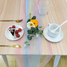 1pc Rainbow Gradient Tulle Fabric Roll - 1/2/3 Meters, Pastel Ombre Design For Birthday Party Backdrops, Table Decorations, Gift Wrapping & DIY Crafts, Machine Washable, Birthday Party Decorations, Soft Texture - Rainbow - View 5