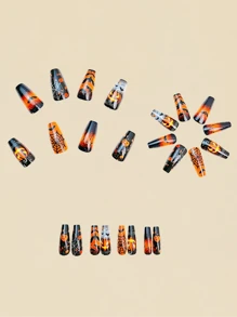 Halloween Nail Art Patches, Medium And Long Nail Art Patches, Halloween Orange Glossy Nail Art, Halloween Ballet False Nail Art Patches, Pumpkin Ghost Bat Spider Web Mysterious Color False Nail Art Patches, Orange Ballet Nail Art Patches