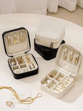 1pc Minimalist Jewelry Box, Portable PU Material Jewelry Case, Summer Travel Jewelry Storage Box, Mini Jewelry Organizer Box For Earrings, Necklaces, Rings, Jewelry Display And Storage, Large Capacity Jewelry Holder, Suitable For Earrings, Rings, Necklaces, Bracelets, Nail Art, Gifts For Mother's Day, Christmas, Halloween, Women For Women Storage Organizer Travel Essentials Back To School Dormitory Storage