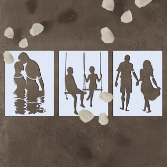 3pcs Reusable Couple-Themed Painting Templates, 5.9"X7.9", For Fabric, Stickers, Crafts, Wedding Decor,Back To School,School Supplies
