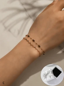 2 pièces Bracelet chaîne de perles tube en pierre naturelle minimaliste, cadeau pour elle, mère, amie, amante