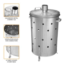 Crystals Large 90Ltr Incinerator For Garden Burning Rubbish Trash Paper - Galvanised Metal - Default - View 6