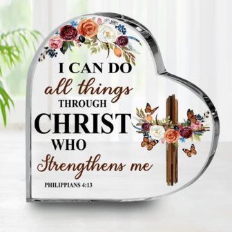 1Pc Christian Gift Acrylic Plaque For Women,Religious Desk Plaque I Can Do All Things Through Christ,Prayer Heart Shape Acrylic Sign For Friends Men,Inspirational Table Decor For Home Office Room