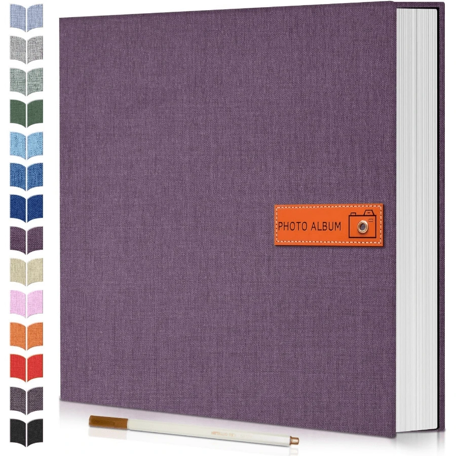 Local Delivery- 1pc Free Scraper + Metal Pen Large Size Album Self-Adhesive Scrapbook, Album For 4x6, 5x7, 8x10 Pictures, DIY Linen Cover Album Youngsters Wedding Family, Christmas Gift, Anniversary, Gift For Mom Valentines Day Gifts - 紫色 - 查看 1