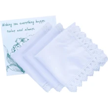 Local Delivery- Ladies Embroidery Cotton White Handkerchiefs Lace Wedding Hankies - J06-3pcs C - 查看 1