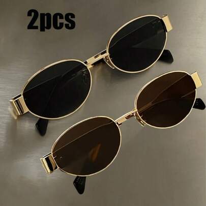 1/2 Pairs Retro Bohemian Metal Frame Oval, Unisex Glasses Suitable For Street Style, Beach Vacation, Casual Daily Wear