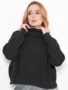 Knit Blouse Turtleneck Winter Cold Women's Elegant Comfortable Casual Long Sleeve Marrie Knit - 黑色 - 查看 1