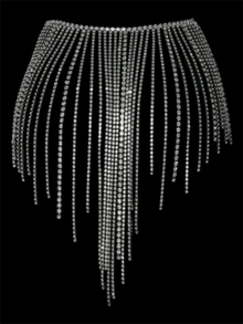 Women's Luxurious Silver Crystal Rhinestone Long Tassel Waist Chain Body Chain