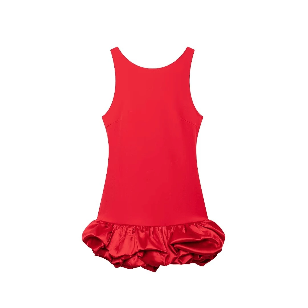 DEEKA Sweet Sleeveless Cropped Mini Ruffle Dress For Women, Spring/Summer - Red - View 1