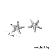 Exaggerated Starfish Necklace, Earrings & Metal Jewelry Set, Bohemian Style Resort Fashion Accessories For Women