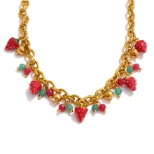 VKHK 1 Stück elegante 18K vergoldete Edelstahl Erdbeere Perlen Anhänger Kette, geeignet für den täglichen Gebrauch von Frauen und als Geschenk