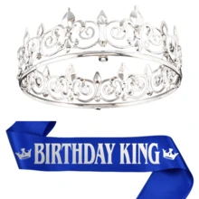 2 件套生日国王皇冠和绶带，男女皇家国王皇冠派对装饰舞会生日礼物男士国王选美皇冠，圣诞节男女