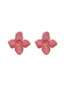1 Pair Colorful Enamel Four-Petal Flower Stud Earrings For Women, Versatile & Sweet, Suitable For Daily Wear, Vacation, Gift - 綠色 - 查看 6