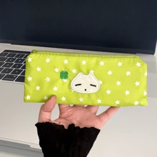 Estojo de lápis em forma de gato estrela, bolsa para canetas com pingente para meninas, estilo minimalista coreano, bolsa para lápis com vários compartimentos, adequada para estudantes, armazenamento, viagem, itens essenciais para a volta às aulas, material escolar, estojo para lápis, mochila escolar