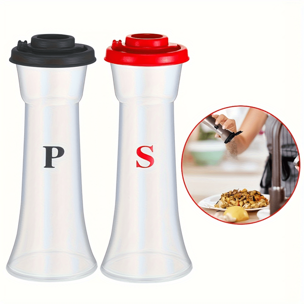 2pcs Set Plastic Salt And Pepper Shakers With Lids, Salt And Pepper Set, Large Hour Glass Lid Salt/Pepper Container, Kitchen Accessories, Kitchen Storage, Spice Jars, Seasoning Dispenser, For Home Kitchen Restaurant Outdoor BBQ Steak Camping