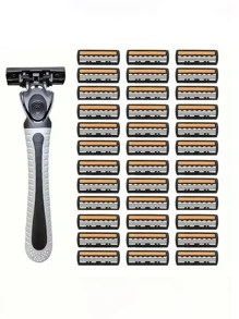 Maquinilla de afeitar manual de 3 hojas, afeitadora facial para hombres, cuchillas de repuesto para maquinilla