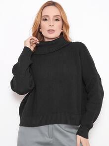 Knit Blouse Turtleneck Winter Cold Women's Elegant Comfortable Casual Long Sleeve Marrie Knit - 黑色 - 查看 5