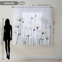 2 件波西米亚风格雏菊印花薄纱窗帘，浅橙色和白色花卉图案，杆袋，可机洗涤纶窗帘，适用于厨房、客厅、餐厅、阳台、花园、卧室、客厅窗帘 - 彩色 - 查看 7