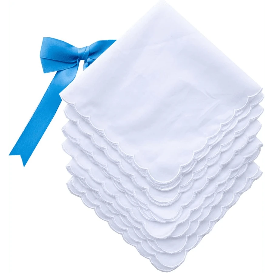 Local Delivery- Ladies Embroidery Cotton White Handkerchiefs Lace Wedding Hankies - G-scalloped 6pcs - View 1