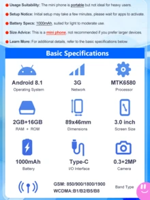 SOYES S23 Pro Mini 小型智能手机 2GB RAM 16GB ROM Android8.1 双卡待机 1000mAh 小电池容量 3G 网络紧凑型小型手机 - 紫色 - 查看 3