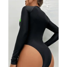 Local Delivery- European And American Women'S One-Piece Patchwork Long Sleeved Sun Protection Beach Racing Vacation Swimsuit For Women