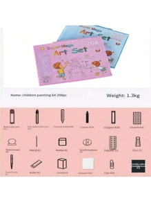 208pcs/Set Children Student Drawing Tool Combination Set, Wax Crayon & Watercolor Pen Washable (Pattern Accessories & Colors Random), Beginner Painting Set, Christmas Gift For Kids,Back To School