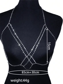 1pc Sexy Criss-Cross Chest Chain For Women, Shiny Jewelry Crystal Body Chain, Lingerie Accessory For Beach Party And Nightclub