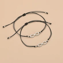 Pulseiras vintage número 8 para casal, 2 peças, pulseira ajustável de amizade com corda, amor infinito, conjunto de pulseiras tricotadas à mão