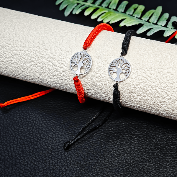 Elegant Minimalist Braided Rope Bracelet With Charming Silver Tree Of Life Pendant - Lucky Adorable Unique Design, Black Rope Or Red Rope Options, High-End Niche Style, Two Sizes Suitable For Daily Wear, Perfect Birthday, Valentine's Day, Graduation Gift For Friends And Family
