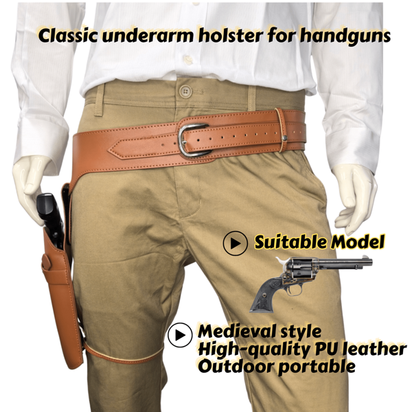 1 Stück-teiliges rechts getragenes Lederholster mit Magazintasche - Klettverschluss, klassischer Stil, passend für lange und kurze Revolver, Muss-haben für Holstersammler und Rollenspiel-Enthusiasten, Jagd- und Schießzubehör für den Außenbereich
