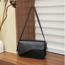 Stylish Women's Baguette Shoulder Bag With Front Detail - 黑色 - 查看 2