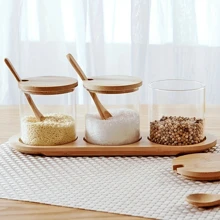 1/3/4pcs - 340ml Glass Spice Jars, Herb Containers, Kitchen Organizers And Grain Storage Containers With Bamboo Lids - Glass Jars For Coffee, Spices, Salt, Condiment Storage - Novelty Seasoning Storage Set