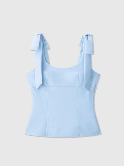 Blusa sin mangas con lazo decorativo en unicolor para mujer