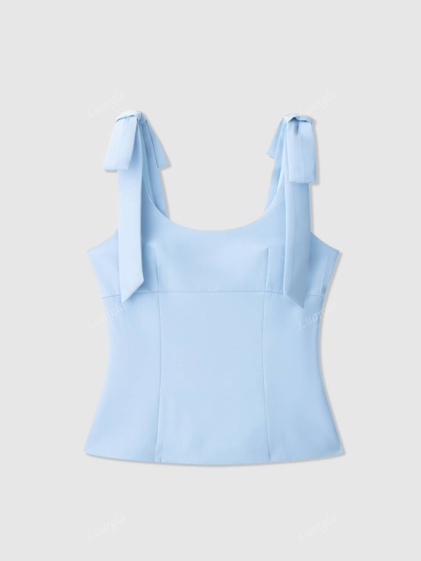 Women's Sleeveless Solid Color Bow Decor Blouse