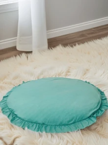 1pc New Kids Game Rug, Ruffle Edge Solid Color Play Mat, Air Conditioner Blanket, Children's Room Decor Rug