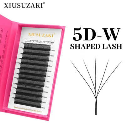 XIUSUZAKI 12 filas de pestañas pre-abanicadas en forma de W 5D, racimos de pestañas premontadas de 8-15 mm en negro y marrón, pestañas postizas individuales gruesas y suaves, herramientas de maquillaje