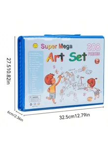 208pcs/Set Children Student Drawing Tool Combination Set, Wax Crayon & Watercolor Pen Washable (Pattern Accessories & Colors Random), Beginner Painting Set, Christmas Gift For Kids,Back To School