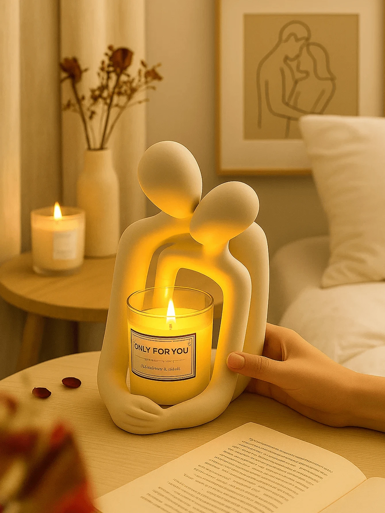 浪漫情侣雕像礼物 - 拥抱雕塑，适合周年纪念、婚礼、卧室和夏季家居装饰 - 彩色 - 查看 1