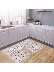 Large Kitchen Rug 3 Pieces Geometric Fringe Runner Kit 100% Raw Cotton Printed Thick Plush Kitchen Set Love Family Faith - Geometric Heart Runner - View 3