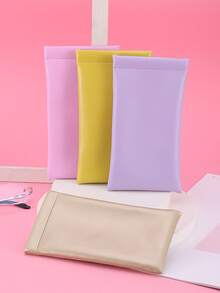 1pc Glasses Case, Sunglasses Storage Bag, Pressure-Resistant Velvet Bag, Self-Closing Tile Glasses Case, Men's And Women's Glasses Cases, PU Soft Glasses And Sunglasses Cases, Portable, Blue + Yellow + Green + Pink - Beige - View 9