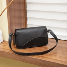 Stylish Women's Baguette Shoulder Bag With Front Detail - 黑色 - 查看 4