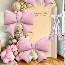 2 peças Balões em formato de laço rosa com laço rosa claro fosco de alumínio, usados para decoração de laço, aniversários, Dia dos Namorados, festas de aniversário em família, casamentos, suprimentos de decoração de fotos, decoração de festa de aniversário de princesa