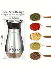 2pcs/Set Of Salt And Pepper Shaker Set, Seasoning Bottle, Glass Spice Jar, Cute Outdoor Picnic BBQ Spice Bottle, Silver/Black