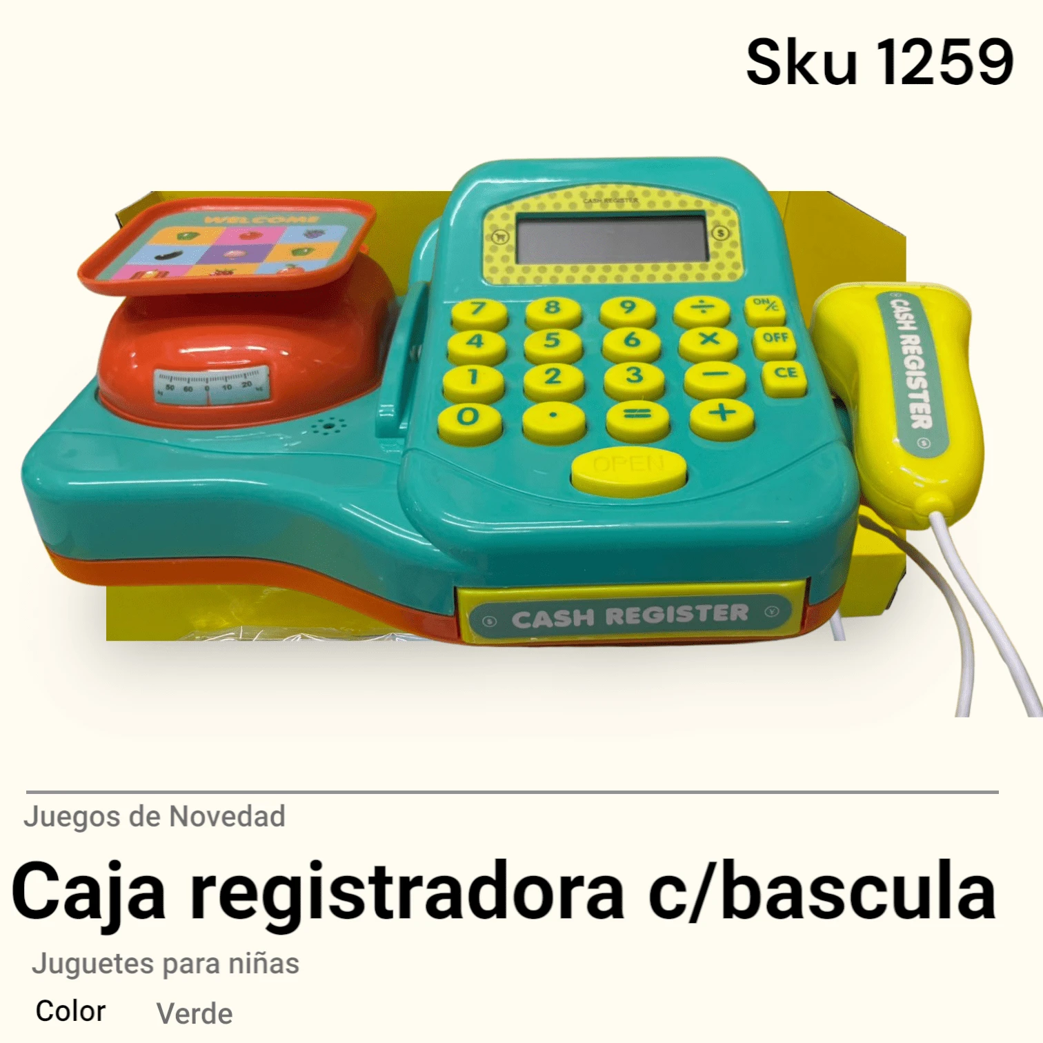 Caja registradora con bascula para niños, los niños fingen jugar a contar dinero juguetes con escáner luz de sonido. - Verde - Ver 1