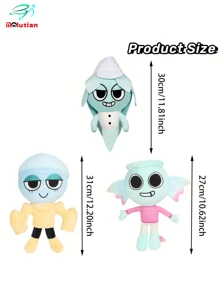 Molutian Muñeco de peluche de personaje azul con temática de juego Bobette, con lazo rosa, bufanda a rayas rojas y blancas, y zapatos blancos, perfecto para decoraciones de fiestas en el hogar y regalos de juegos, accesorio de decoración de fiestas | Diseño de personaje juguetón | Material de peluche suave, Juguetes de peluche
