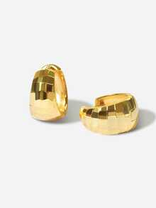 优雅别致的旧钱风格 925 纯银镀金几何纹理环形耳环，适合女士日常佩戴