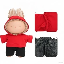 1 Set Lapopo Plush Doll Doll Red Hooded Sweatshirt 2 Pieces Set, 6.69 Inch Plush Doll Accessories Including Top And Pants, Handmade, 6.69 Inch Cute Doll Clothes, Girls Doll Gift (Doll Not Included), Great Holiday Birthday Gift For Little Girls