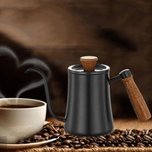 Individuelle Kaffee-Filterkanne mit langem Ausgusstülle und dünnem Mund, Zuhause Gebrauch, 304 Edelstahl verstärkt mit hängendem Ohr, Kaffee Utensilien mit Holzgriff, für Outdoor